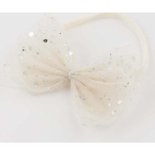Silver Fleck Glinda Bow on Nylon Headband, Natural - Oh Baby! | Maisonette