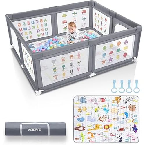 Premium Baby Playpen with Mat, 71x60 Inches Extra Large Playpen for Babies and Toddlers, Indoor & Outdoor Activity Center, Safety Baby Play Pen with Gate Prints