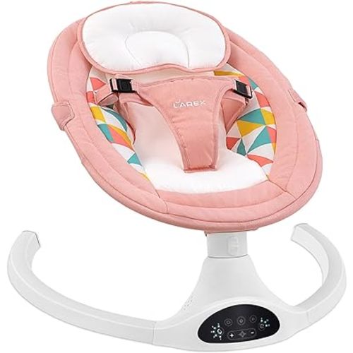 LAREX Baby Swing Electric Bluetooth Infant Swing Portable Rocker with 5 Speeds, 1 Seat Position, Remote Control, Pink