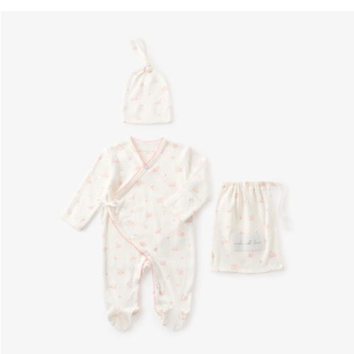 Pink Swan Print Organic Cotton Pointelle Layette 2 Pc Gift Set – Elegant Baby