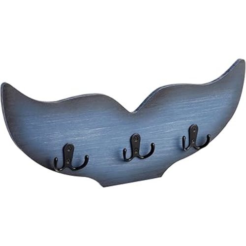 Okuna Outpost Whale Tail Wall Hook for Nursery, Nautical Ocean Wall Decor (Blue, 15.5 x 6.75 x 1 in)