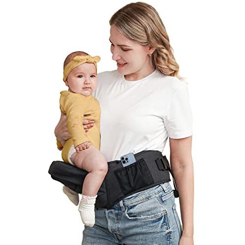 Baby Hip Seat Carrier Stylish Hip Seat Baby Carrier for Newborns to 8-66 lbs Toddlers, Various Pockets, Adjustable Waistband, Ergonomic Non-Slip Toddler Carrier for Breastfeeding & On-The-Go (Black)
