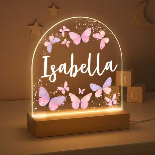 Personalised LED Nursery Lamp, Kids Night Light Gift, Butterfly Light, Baby Girl Light, Birthday Gifts for Kids, Kids Bedroom Nursery Light