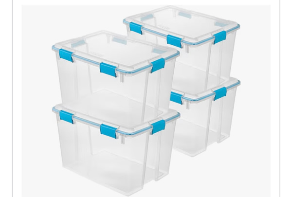 Amazon.com: Sterilite 19384304 80 Quart/76 L Gasket Box, Clear Lid & Base with Blue Aquarium Latches & Gasket (4 Pack)