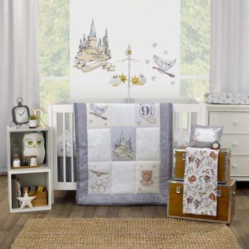 Warner Brothers Harry Potter Magical Moments Grey And White Hogwarts 3 Piece Nursery Crib Bedding Set - Comforter, Fitted Crib Sheet And Crib Skirt