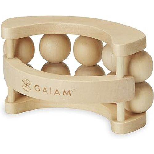 Gaiam Relax Massage Ball Roller - Handheld Wooden Total Body Massager for Back, Neck, Foot, Calf, Leg, Arm | Deep Tissue Massager Relief for Sore Muscles