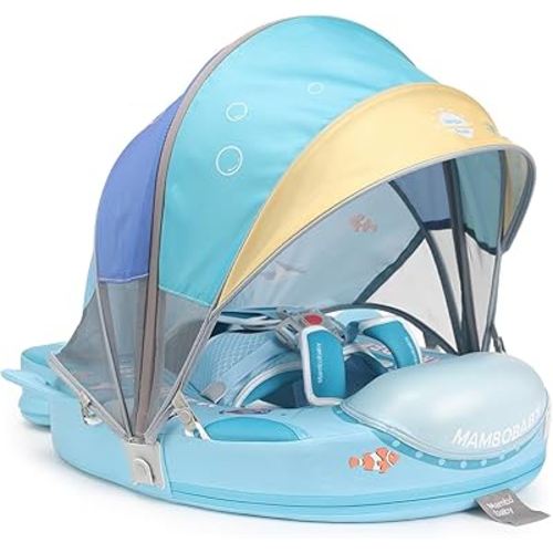 2025 New Mambobaby Float with Canopy, Non Inflatable Solid Baby Swim Float, Upgrade Soft Skin-Friendly Fabric Material Infant Pool Float Smart Swim Trainer for Infant Toddler 3-24 Month