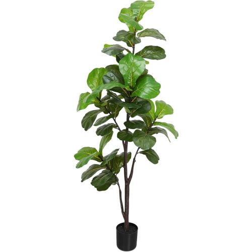 6ft Artificial Fiddle Leaf Fig Tree Plant,Fake Ficus Lyrata in Pot,Ficus Faux Plant Artificial Trees for Office Indoor Outdoor Garden Living Room Home Decor 1PCS-71in