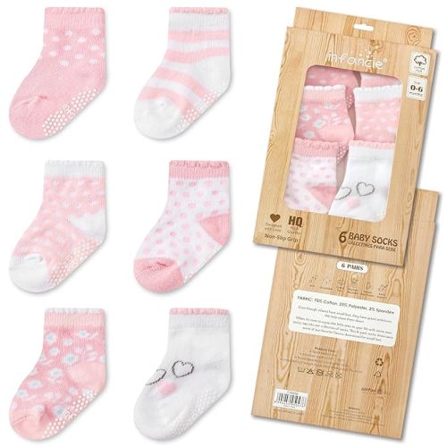 Baby Socks 06 Pairs - Non-Slip Infant Grip for Newborns & Toddlers 0-6 Months, Boys & Girls, Safe for Walking