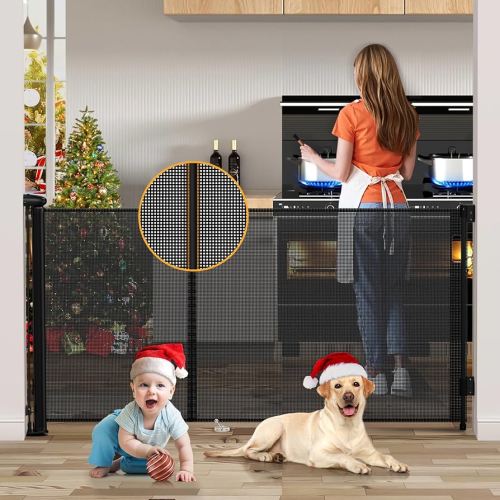 Uamector 138-Inch Extra Wide Retractable Baby Gate & Dog Gate, Reinforced Mesh Safety Gate Adjustable for Large Openings - Stairs, Doorways, Hallways - Indoor/Outdoor Use