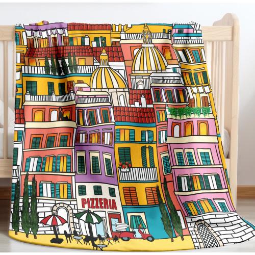 Rome Italy Whimsical Sherpa Baby Blanket, Cute Newborn Blanket, Luxury Baby Blanket, Toddler Blanket, Soft Baby Blanket, Baby Shower Gifts