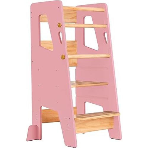 Amazon.com: Toddler Standing Tower - Adjustable Height Toddler Kitchen Stool Helper - Ideal Kids Kitchen Step Stool for Learning New Skills - Updated Design with Safety Feet - Pink : Baby