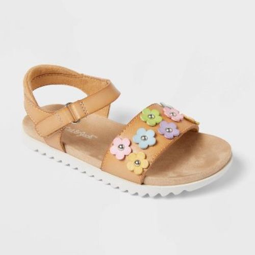 Toddler Layla Flower Sandals - Cat & Jack™ Cognac 8T: Adjustable Hook and Loop Strap, Contoured Footbed, Flexible Outsole
