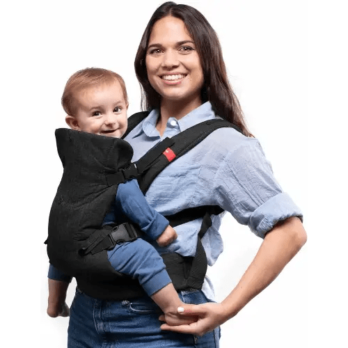 YOU+ME 4-in-1 Baby Carrier Newborn to Toddler - All Positions Baby Chest Carrier - Front and Back Carry Baby Carriers - includes 2-in-1 Bandana Bib - Baby Holder Carrier for 8-32 lbs (Black Mesh)