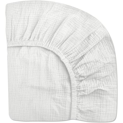 Mini Crib Sheets for Baby Boy Girl, Neutral Mini Crib Mattress Sheet 24" x 38", Muslin Nursery Bedding Soft and Breathable Comfort (Mini Crib Sheet, White)