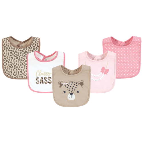 Hudson Baby Infant Girl Cotton Drooler Bibs, Sassy Cheetah Print, One Size, Fashionable
