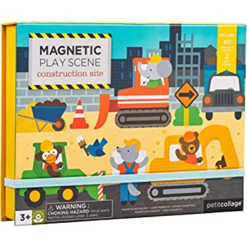 Petit Collage Magnetic Play Scene, Construction Site – Magnetic Game Board with Mix and Match Magnetic Animal Friends, Ideal for Ages 3+ – Includes 2 Scenes and 40 Magnet Pieces