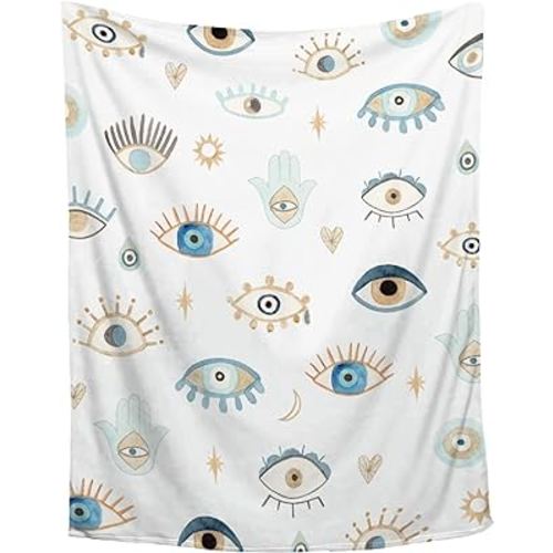 Evil Eye Pattern Throw Blanket Super Soft Cozy Plush Fleece Blanket Decorative Fuzzy Lightweight Blankets for Sofa Couch Bed Camping, 50"x60"-Teens/Travel Size