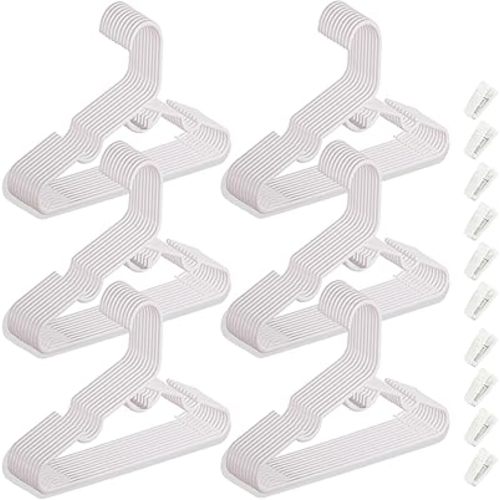 60 Packs Baby Hangers for Closet Plastic Baby Clothes Hangers with Clips for Nursery Kids Hangers for Closet Organizer, Stack-able Hangers for Newborn, Infant, Toddler, Children, Space-Saving