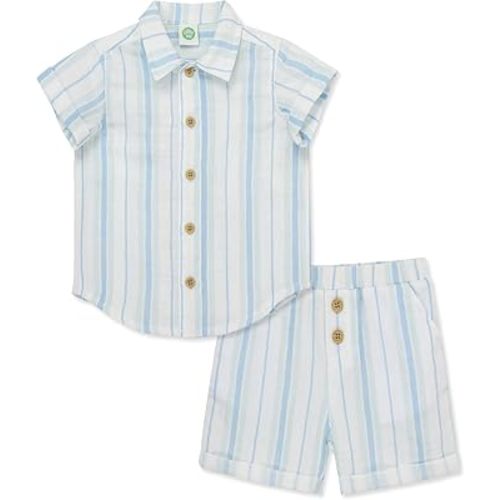 Little Me Clothes for Baby Boys' Gauze Striped Button Down Shirt and Check Short Set, 3 Months - 12 Months