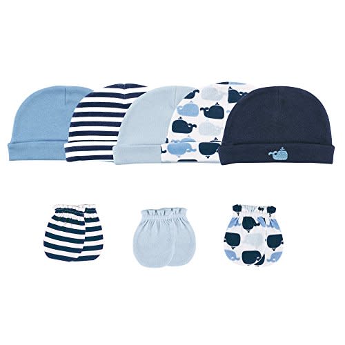 Luvable Friends Baby Girls' Cotton Caps and Scratch Mittens