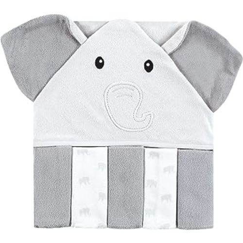 Hudson Baby Unisex Baby Hooded Towel and Five Washcloths, Gray Elephant, One Size