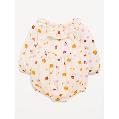 Printed Long-Sleeve Ruffle-Trim Romper for Baby