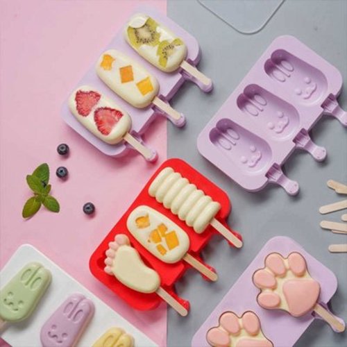 Silicone Popsicle Maker Mold, Silicone Ice Pop Freezer Molds Homemade Ice Cream Mould with 50 Wooden Sticks for DIY Popsicle (Rabbit)