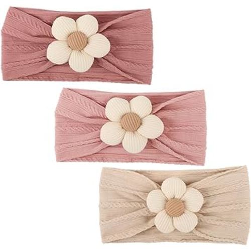 DRESHOW BQUBO Baby Flower Headbands Baby Girls Nylon Headbands Stretchy Hairbands Handmade Hair Accessories for Newborn Infant Toddlers Kids Baby Essentials 3 Pcs