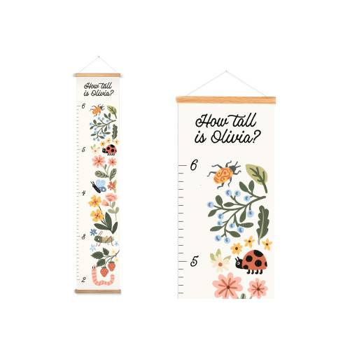 Personalized Canvas Height Chart, Growth Chart for Toddler, Garden Wall Art, Cute Floral Colorful Nursery Decor, Maximalist Kids Room