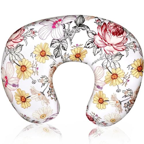 Floral Nursing Pillow Cover, Breastfeeding Pillow Slipcover for Baby Girls, Soft Snug Fits On Newborn Feeding Pillow Case