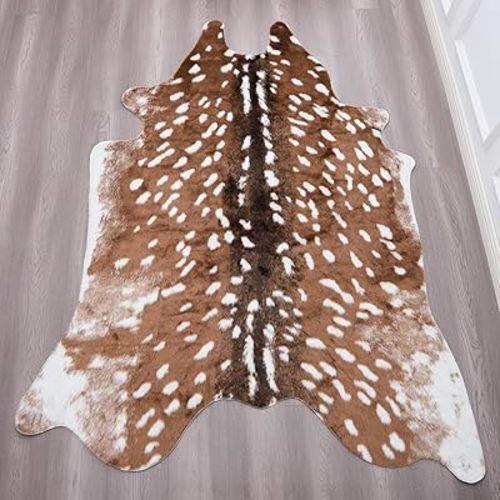 Faux Deer Rug 3x3.6 Feet Sika Deer Hide Carpet Animal Printed Rug Cow Hides and Skins Faux Cowhide Carpet for Living Room Bedroom