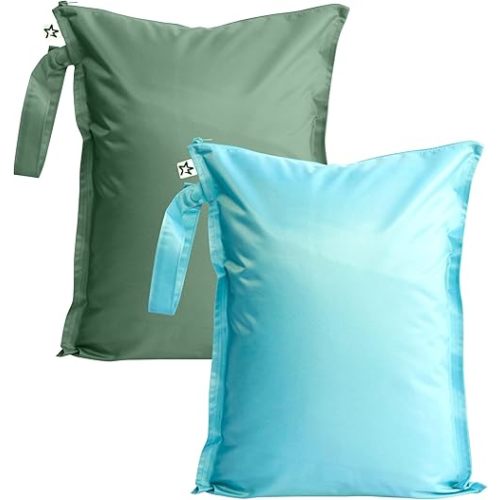 Tiny Twinkle Mess proof Waterproof Wet Dry Bag,2pk Reusable Wet Bags for Swimsuits&Baby Clothes,Leakproof Wet Bag,Waterproof Bag for Travel&Diaper bag,Wet Bags for Baby (Slate, Olive)