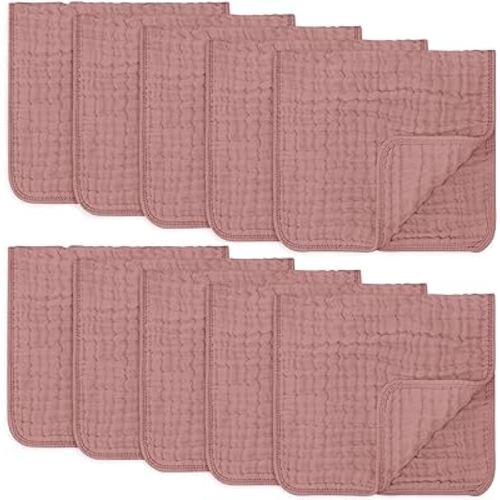 Comfy Cubs Muslin Burp Cloths Large 100% Cotton Hand Washcloths for Babies, Baby Essentials 6 Layers Extra Absorbent and Soft Boys & Girls Baby Rags for Newborn Registry (Mauve, 10-Pack, 20" X10")