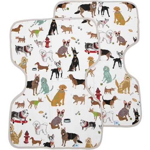 Little Unicorn Ultra-Absorbent Premium Burp Cloth 2 Pack | Soft on Baby's Skin | Larger Size | Ergonomic Design | Set of 2 (Woof)