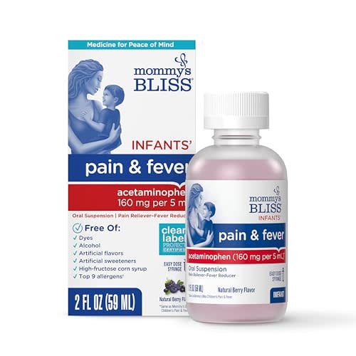 Mommy's Bliss Infants' Pain and Fever Reducer, Baby Acetaminophen, Dye Free, Delicious Mixed Berry Flavor, Ages 2+, 2 Fluid Ounces