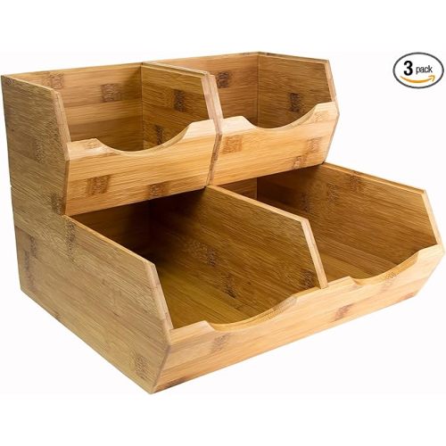 HOMESTEAD Bamboo Pantry Storage Bins - Stackable Baskets, Potato and Onion Storage for Pantry Organization, Set 3 Pieces
