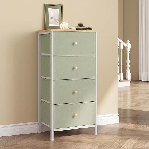 Nightstand, Bedside Table with 4 Fabric Drawers