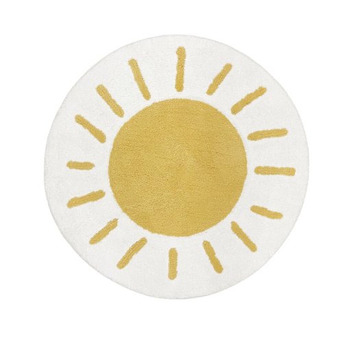 Sweet Jojo Designs Round Boho Rainbow Sun Collection Tufted 2'6" Cotton Area Rug in Yellow/White "& Reviews" | Wayfair