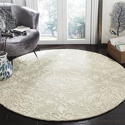 SAFAVIEH Blossom Collection 6' Round Sage / Ivory BLM107C Handmade Premium Wool Area Rug
