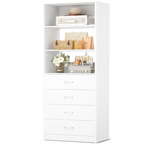 Aheaplus Closet Drawers System, 21.3" Wood Closet Organizer System with 4 Drawers, Modular Walk-in Closet System Storage Unit, Small Closets Wardrobe Rack, Tall Storage Cabinet Unit, White
