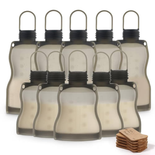 Haakaa Silicone Breastmilk Storage Bags Combo 9oz (5 Count)+ 4.4oz (5 Count), Reusable Leak Proof Breast Milk Storing Freezer Bags for Breastfeeding, BPA Free Food Grade Silicone