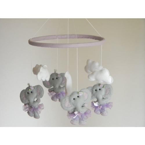 Elephant Baby Mobile Elephant tutu Nursery Mobile gray purple lavender nursery decor kids bedroom idea for Baby girl shower gift