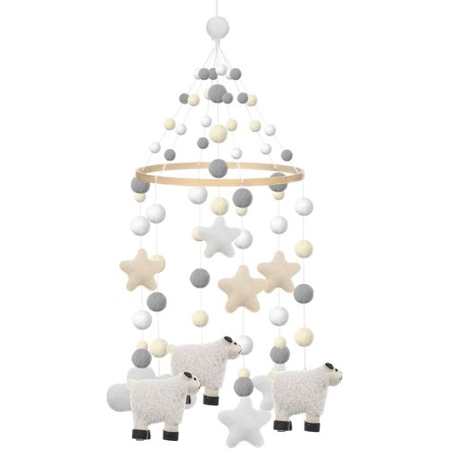 Sheep Lamb Baby Crib Cloud Mobile for Nursery Decoration Felt Hanging Neutral Sheep Mobile for Crib Lamb Nursery Decor Baby Shower Gift for Boys and Girls