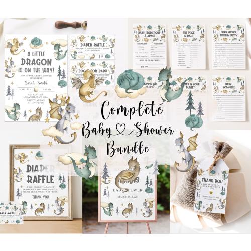 Dragon Baby Shower Bundle, Little Dragon Baby Shower, Baby Dragon Baby Shower Invitation, Dragon Baby Shower Games, Boy Baby Shower Bundle