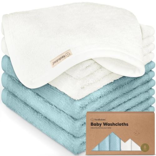 6-Pack Baby Washcloths - Soft Viscose from Bamboo Washcloth, Baby Wash Cloths for Newborn, Kids, Bath Baby Towels, Face Towel,Face Cloths for Washing Face(White/Sky)