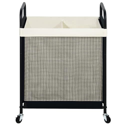 STO STO Laundry Hamper 2 Section, 100L Rolling Laundry Sorter Cart with Removable and Washable Liner Bag, Rolling Clothes Hamper with Metal Handle for Laundry Room and Bedroom