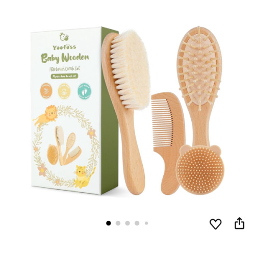 Yoofoss 4 Piece Baby Brush and Comb Set, Wooden Baby Brush with Natural Ultra Soft Goat Hair, Baby Hair Brush for Newborn, Baby Brush Set for Boy Girl