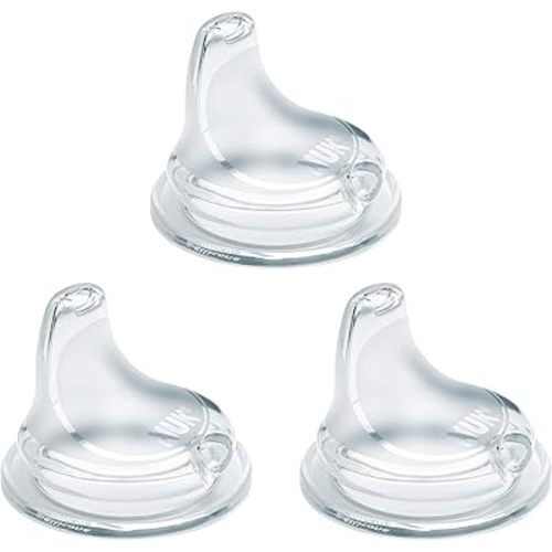 NUK Replacement Silicone Spout for Select NUK Cups, Spill-Proof, Soft Spout, Dishwasher-Safe, BPA-Free, Clear, Pack of 3