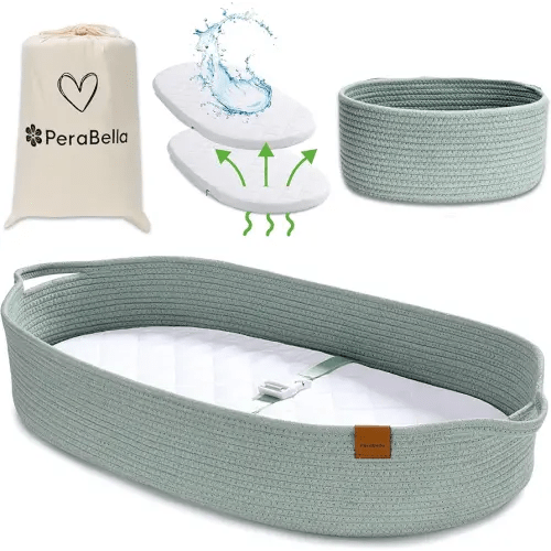Baby Changing Basket for Baby Dresser, Moses Basket for Babies, Cotton Rope Diaper Changing Basket, Unisex Baby Moses Basket, Foam Diaper Changing Pad for Dresser, Changing Table Topper for Dresser